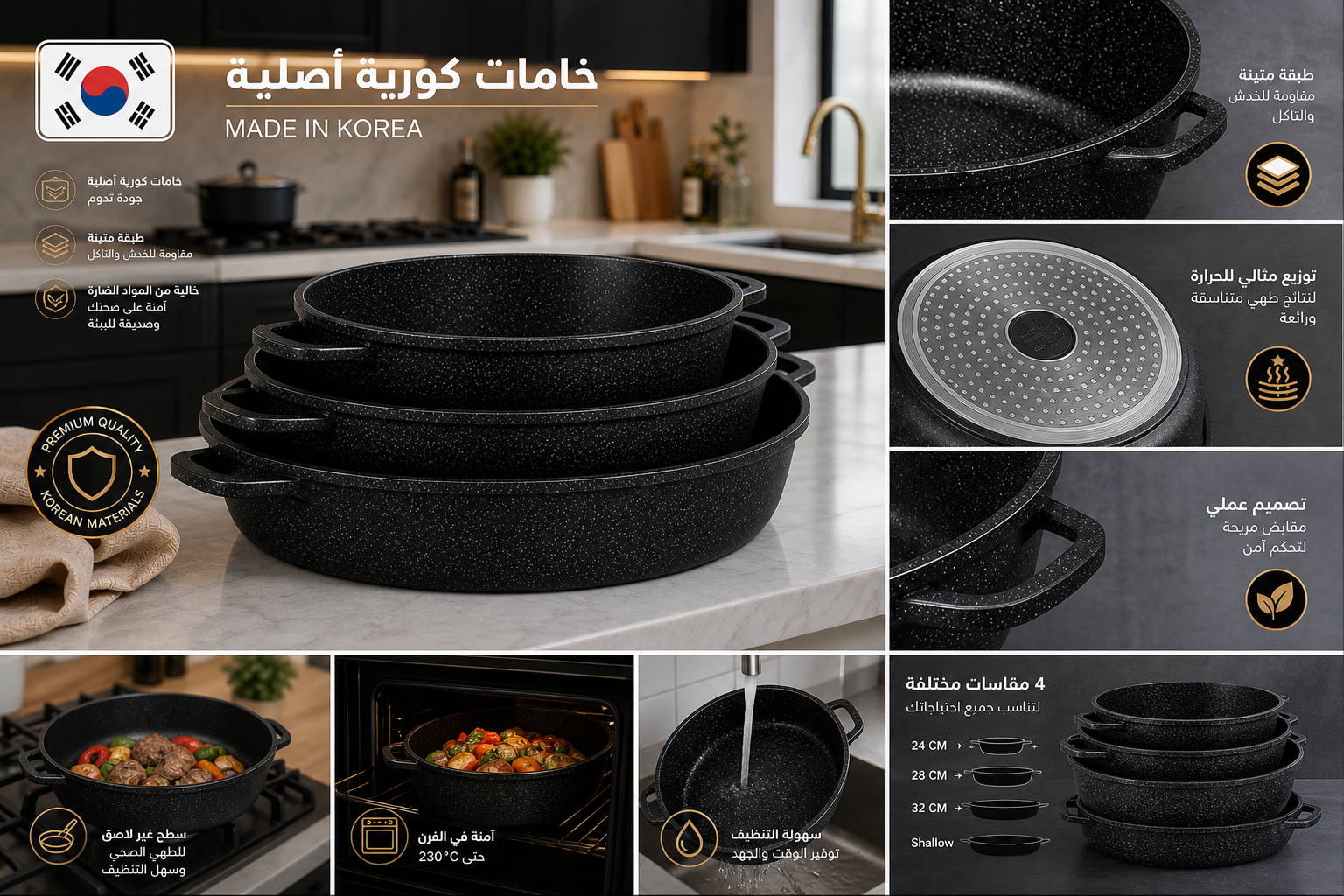 صواني فرن جرانيت  Premier Chef – خامات كورية أصلية | غير لاصقة + توزيع حراري مثالي