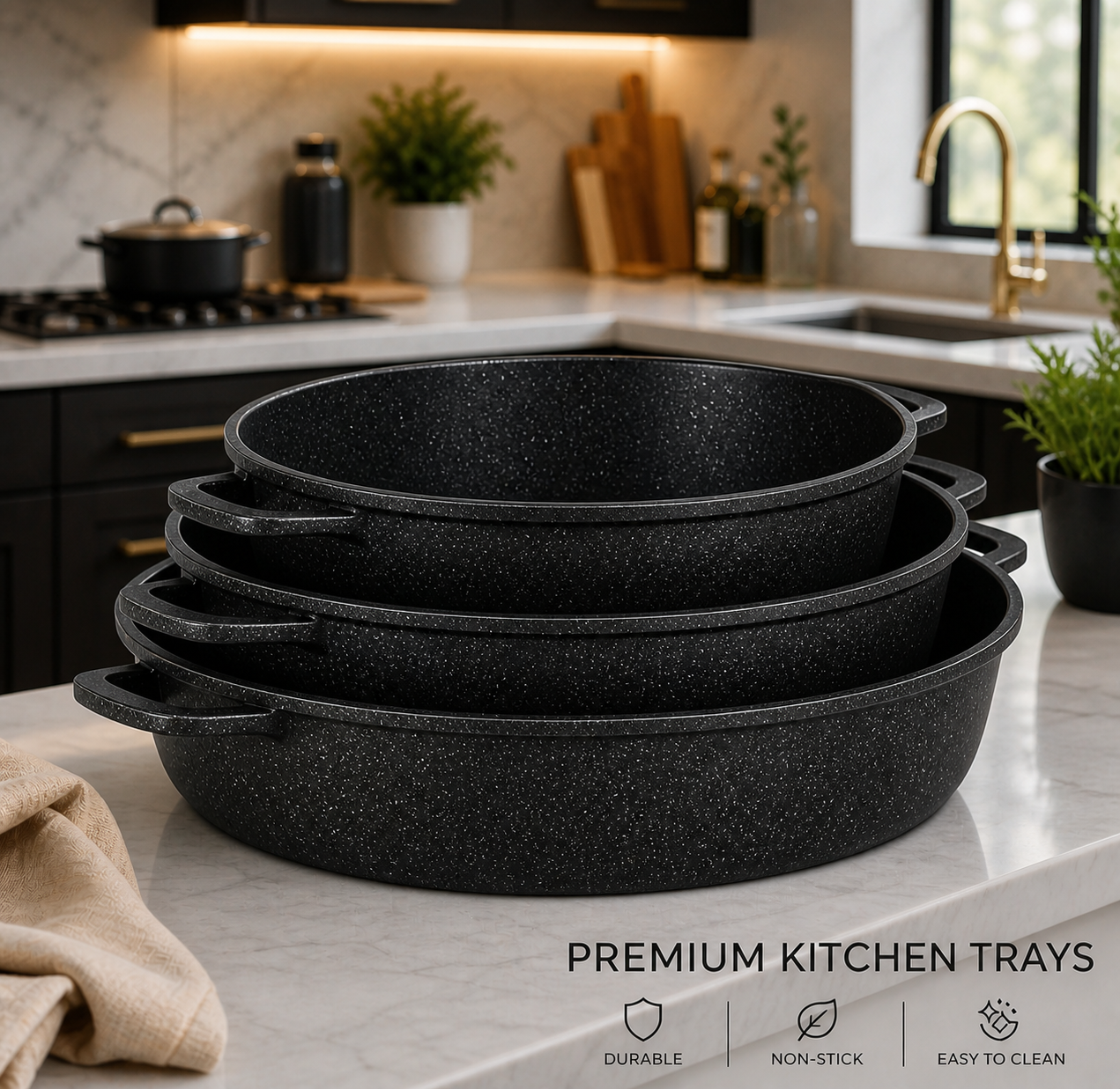 صواني فرن جرانيت  Premier Chef – خامات كورية أصلية | غير لاصقة + توزيع حراري مثالي